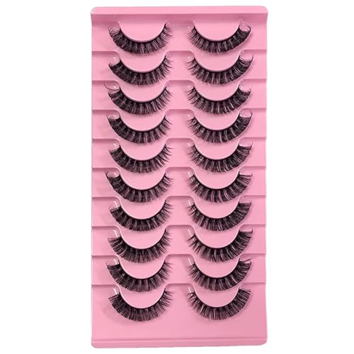 10 Paare 3D Falsche Wimpern - Wiederverwendbare Künstliche Wimpern - D Curl Lashes, Natural Look Russian Strip Lashes, Lange dramatische Nerzwimpern Wispy Full Volume (DH06-4)