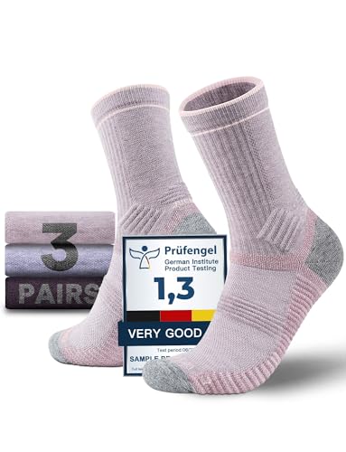 Merino Wool Midweight Hiking Socks Micro Crew Compression Moisture Wicking Anti-Blister Cushioned Womens