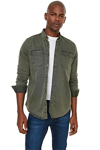 Chemise à boutons en métal kaki mode homme t-shirt manches longues
