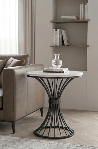 Image of Furniture Cafe Modern Coffee Table for Living Room Center Table Home Decor Round Side Table Space Saving Furniture, Table Top Sturdy Metal Frame Wood Desk Centerpiece Bedroom (Black /White)