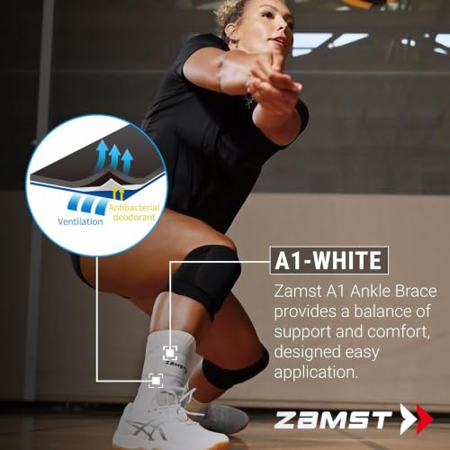 Image of Zamst A1 White Ankle Brace for Sports - Breathable Sports Ankle Support for Men and Women with Adjustable Three Way Straps for Moderate Lateral Ankle Sprain - Right, Large