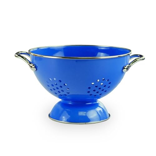 Reston Lloyd, 1.5 Quart Powder Coated Steel Kitchen Strainer Basket for draining Pasta, Vegetable and Fruit, Chrome Handles and Wide Stable Base, Azure