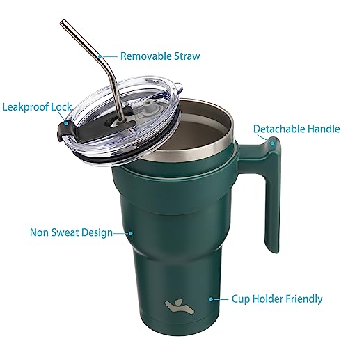 Image of Konokyo 40 oz Tumbler with Handle and Straw, Insulated Travel Mug