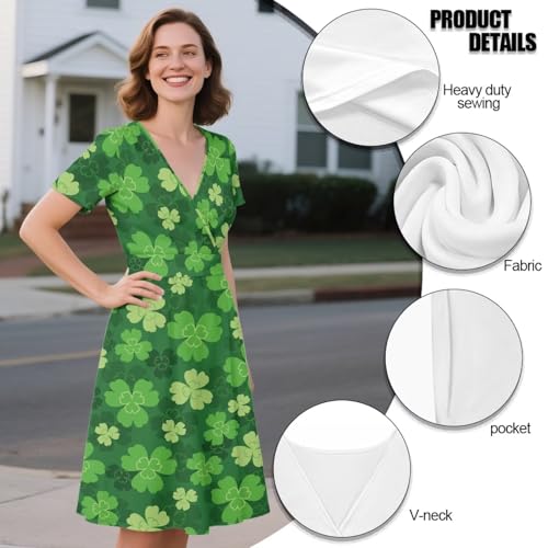 Image of Women's Summer Formal Dresses Short Sleeve Wrap V Neck Dresses Bridesmaid Wedding Guest Dress with Pockets