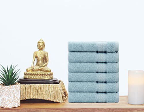 Cotton Craft - 6 Pack - Ultra Soft Extra Large Hand Towels 16X28 Light Blue - 100% Pure Ringspun Cotton - Luxurious Rayon Trim - Ideal For Daily Use - Each Towel Weighs 6 Ounces #TOP3
