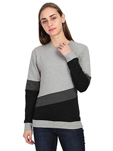 FLEXIMAA Women’s Cotton Round Neck Color Block Full Sleeve Sweatshirt
