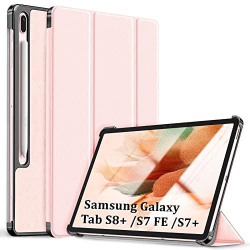 Kdely Funda Compatible con Samsung Galaxy Tab S8+/S7 FE/S7+ 12.4 Pulgadas Cover con Auto-Sueño/Estela Ultra Delgada Carcasa Protectora Tablet con Soporte Función (Oro Rosa) Cover