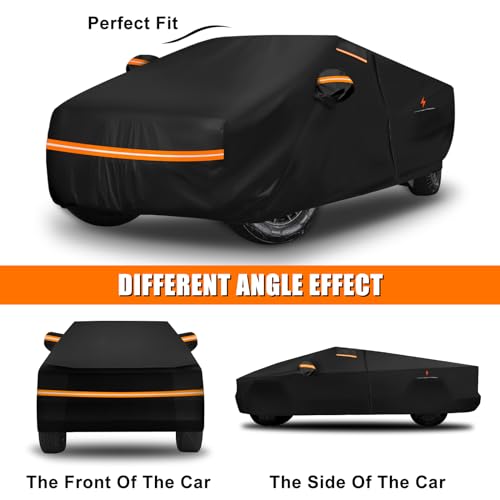 Image of Waterproof Car Cover Replace for Tesla Cybertruck, 6 Layers All Weather Car Covers with Zipper Door & Windproof Bands for Snow Rain Dust Protection