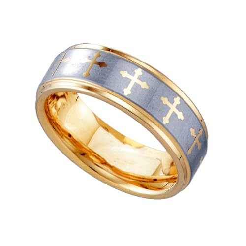 Bague en tungstène bicolore avec croix celtique de la Trinité pour homme de style irlandais