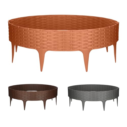 GARDENIX 3.9m Rattanoptik Rasenkante Kunststoff 5 Module - Beetumrandung Garten, Beeteinfassung Terracotta, Beetbegrenzung, Flexible Blumenbeet Umrandung, Beetzaun, Gartenpalisade Rattan, Beetkanten
