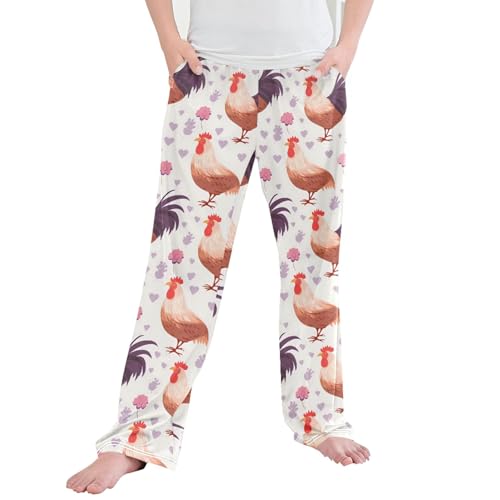 Rooster Hens Long Pajama Pants Elastic Waist PJ Bottoms with Pockets S A111548