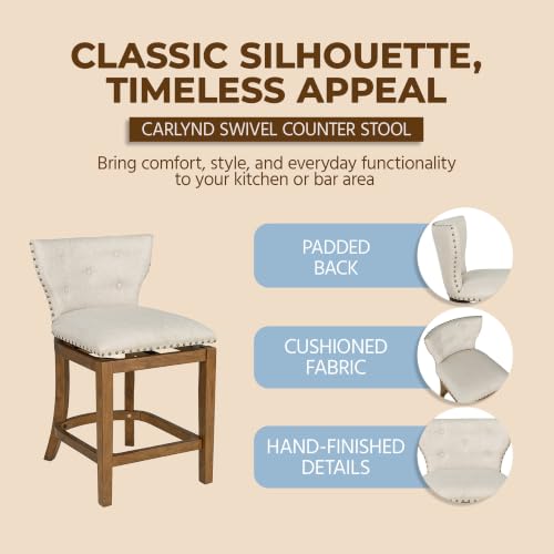 Image of ROME + OAK Carlynd 26 inch Counter Stool, Low Back Swivel, Weathered Oak