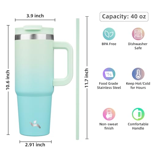 Image of Konokyo 40 oz Insulated Tumbler Water Bottle with Handle, Straw Lid