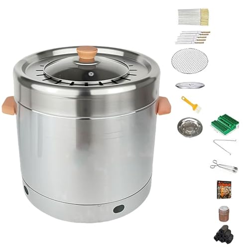 Barbecue au charbon de bois – Fumoir de table en acier inoxydable à 360° avec séparation de l'huile et des flammes, entièrement lavable pour la cuisine du jardin et de la terrasse