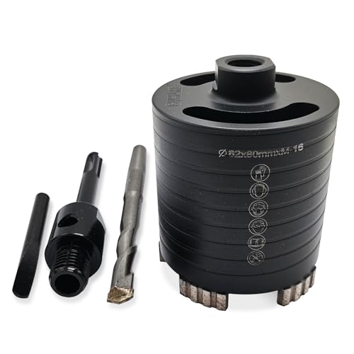 GVHAKG Diamantbohrkrone,Dosensenker Kernbohrkrone,SET 82mm Segmenthöhe 10mm, mit Zentrierbohrer 10x120 mm, von Elektro-Unterputzdosen in Beton, Mauerwerk und Stein