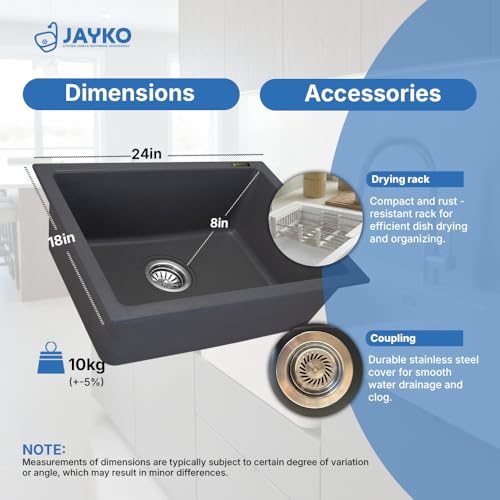 Image of JAYKO Quartz Acrylic Kitchen Sink for Modular Kitchen | Granite Finish, Scratch & Heat Resistant | Easy to Clean & Stylish Sink for Home (LI, 24x18in)