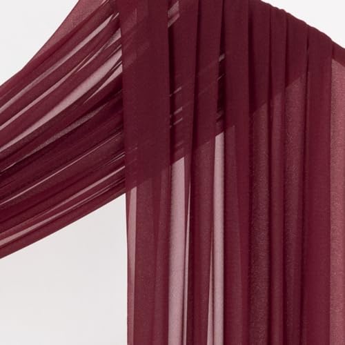 Image of Socomi Wedding Arch Draping Fabric 29 inch x 20Ft 4 Panels Burgundy Sheer Outdoor Curtain Drapes Extra Long for Bridal Baby Shower Ceremony Birthday Party Decor