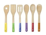 BambooWorx- Multi-Color Bamboo Cooking Utensils Set- 6 Pieces, Wooden Spoons & Spatulas, Kitchen Utensils, 100% Natural Bamboo.