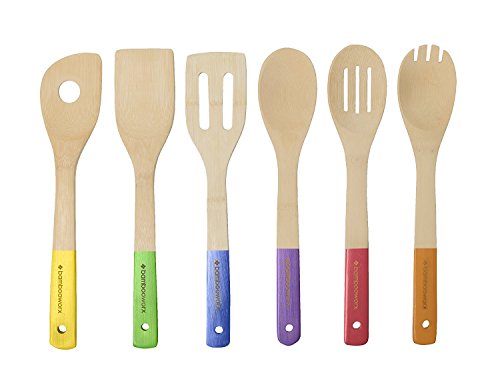 BambooWorx- Multi-Color Bamboo Cooking Utensils Set- 6 Pieces, Wooden Spoons & Spatulas, Kitchen Utensils, 100% Natural Bamboo.