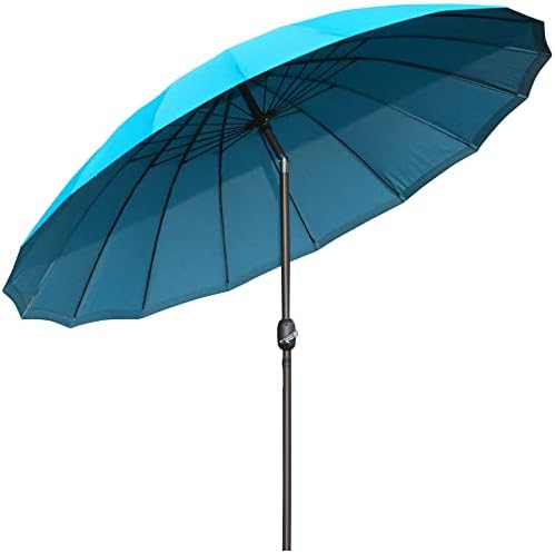 Outsunny 2.6m Round Curved Adjustable Parasol Outdoor Sun Umbrella Handle Support Garden Shelter Shade - Turquoise