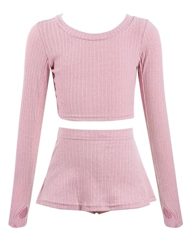 Image of Knit Crop Girls Dance Sweater and Pull on Ballet Skirts Set Athletic Ballet Warm up for Training