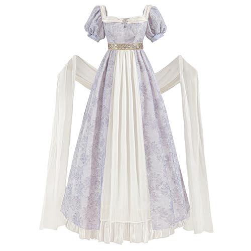 CR ROLECOS Regency Kleid Damen Empire Kleider 19 Jahrhundert Viktorianisches Ballkleid Elegantes Jane Austen Kleid A-Linie Abendkleid Gala mit Schal...