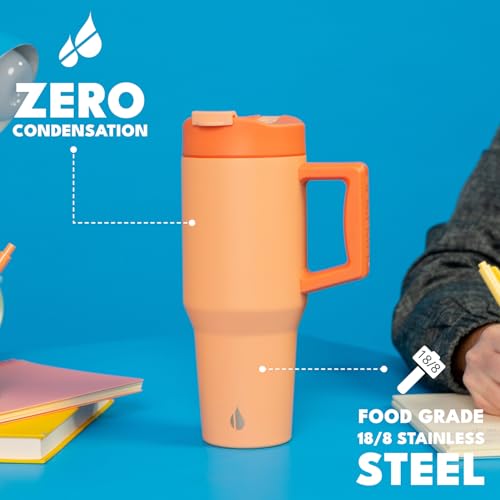 Image of Elemental 100% Leak Proof 32oz Tumbler with Handle & Straw Travel Mug | Stainless Steel Double Wall Insulated Tumbler for Hot and Cold Beverages with Sip & Straw Lid
