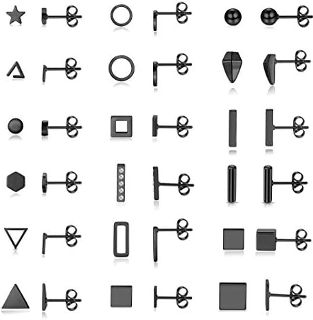 Thunaraz 18Pairs Stainless Steel Tiny Stud Earrings Set for Women Men Circle Square Star Bar Triangle Geometric Stud Earrings Sets Minimalist Punk Ear Piercing Set