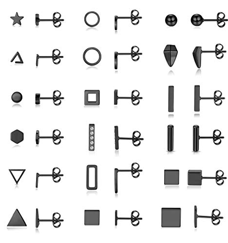 Thunaraz 18Pairs Stainless Steel Tiny Stud Earrings Set For Women Men Circle Square Star Bar Triangle Geometric Stud Earrings Sets Minimalist Punk Ear Piercing Set #TOP3
