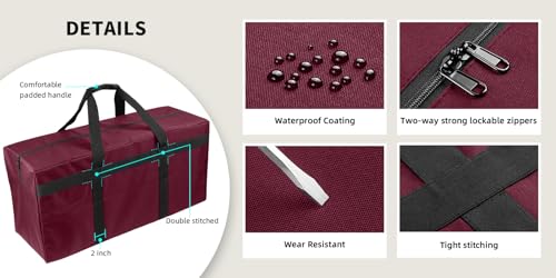 Large Duffle Bag Foldable Storage Bag Heavy Duty Sports Duffel Bag for Travel, Camping, Moving, Storage and More (100L Wine Red)3