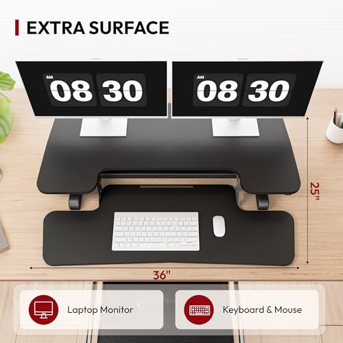 SANODESK 36" Spring-Lift Standing Desk Converter with Dual-Monitor Keyboard Tray — view 7