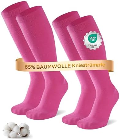 Niofind Kompressionsstrümpfe Damen & Herren, 2/4 Paar, 65% Baumwolle | Kniestrümpfe mit breitem Bündchen, nahtloser Spitze sowie verstärkter Ferse und Spitze; für Reisen, Sport und