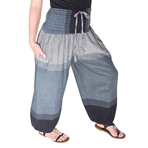 KUNST UND MAGIE - Pantalones de verano unisex, multicolor, talla única negro/gris Talla única