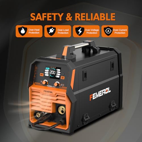 FEMEROL 200A MIG Welder,4 in 1 Gas MIG/Gasless Flux Core/Stick/Lift TIG Multi-process Welding Machine Large LED Display 110V/220V Multi Welder