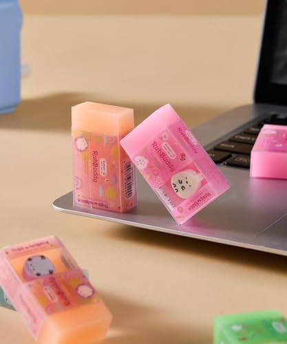 Image of DEOXY Rub-A-Long Eraser | Colourful Available in 4 Vibrant Colours | No Trace of Colour While Erasing | Soft & Smooth | Residue Sticks to Eraser | Fun for Kids(ER-5203-RY), Multi-Color