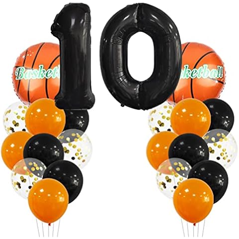 Large Basketball Balloon Birthday Decorations 10 Year Kids Birthday Decoration Number 10 Balloon Foil Balloon Orange Black Balloon for Kids Basketball Themed Celebration Party Birthday Decoration Cover