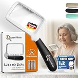 LupenRhein® Lupe mit Licht inkl. Batterien - 3X Vergrößerungsglas - Klappbare Leselupe mit Licht für Senioren groß - Handlupe mit LED Licht dimmbar - Hochwertige Lesehilfe für Senioren