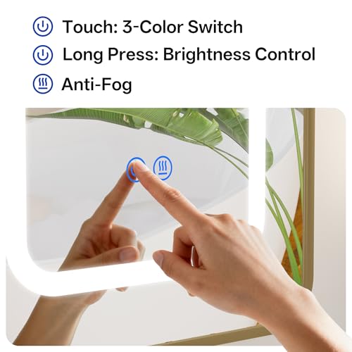 Botiquín de baño con espejo LED, espejo iluminado antivaho, montaje empotrado o superficial, sin necesidad de ensamblaje, botiquín de baño de pared (dorado, 31.5" H x 19.7" W) miniatura 3