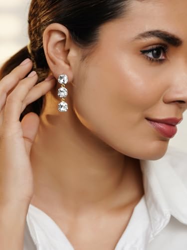 Image of Rubans Drop Earrings American Diamond Crystal Stylish Trendy Jewellery Gift for Women & Girls