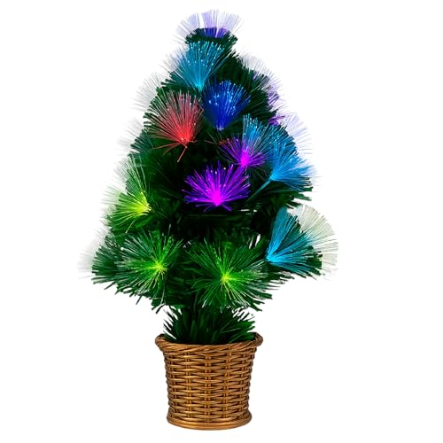 TIENDA EURASIA – Arbol de Navidad Fibra Óptica | 40 Puntas | 40 Luces LED | Multicolor | Medidas 25x25x45 cm | PVC y Polietileno (PE) | con Cable USB de 1.5 M | Decoracion Navidad (Verde)