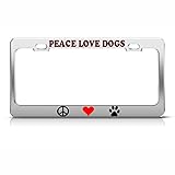 Speedy Pros Metal License Plate Frame Peace Love Dogs Car Accessories Chrome 2 Holes