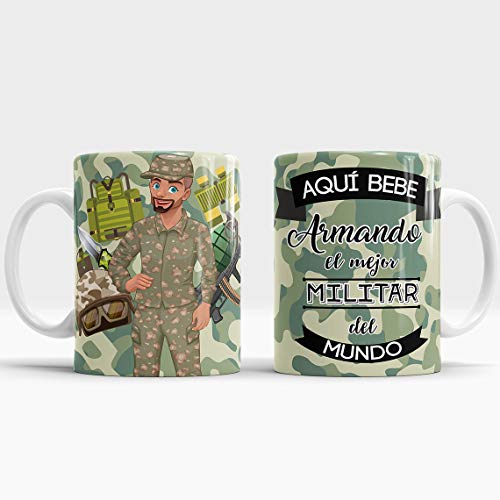 Taza Aquí Bebe el Mejor Militar del Mundo - Personalizada Con Nombre, Regalo Original para Militar - Cerámica 350 ML