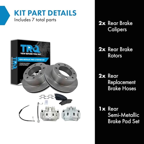 Image of TRQ Brake Pad, Caliper, Hose, & Rotor Kit Semi-Metallic Compatible with 2000 Ford Excursion F-350 Super Duty