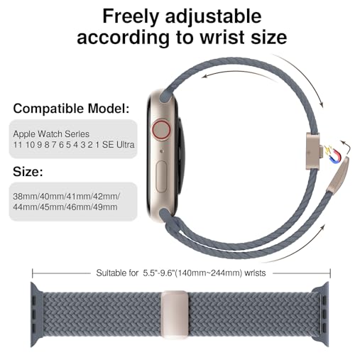 Image of Braided Stretchy Band Compatible with Apple Watch Bands 38mm 40mm 41mm 42mm 44mm 45mm 46mm 49mm Women Men, Soft Nylon Solo Loop Magnetic Sport Strap for iWatch Series 11 10 9 8 7 6 5 4 3 2 1 SE Ultra