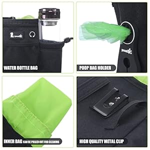   Pecute-Dog-Treat-Pouch-with-Bottle-Holder-Dog-Training-Treat-Pouch-with-Poop-Bag-Dispenser-Metal-Clip-Waist-Belt-Fanny-Pack-Dog-Walking-Bag-3-Cups-Large-Capacity-4-Ways-to-WearBlack
