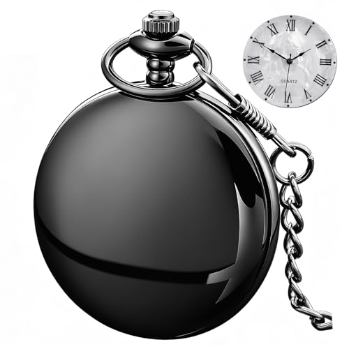 Tiong Relógio de bolso de liga vintage suave com corrente em escala de números romanos, Preto, prata, x:li