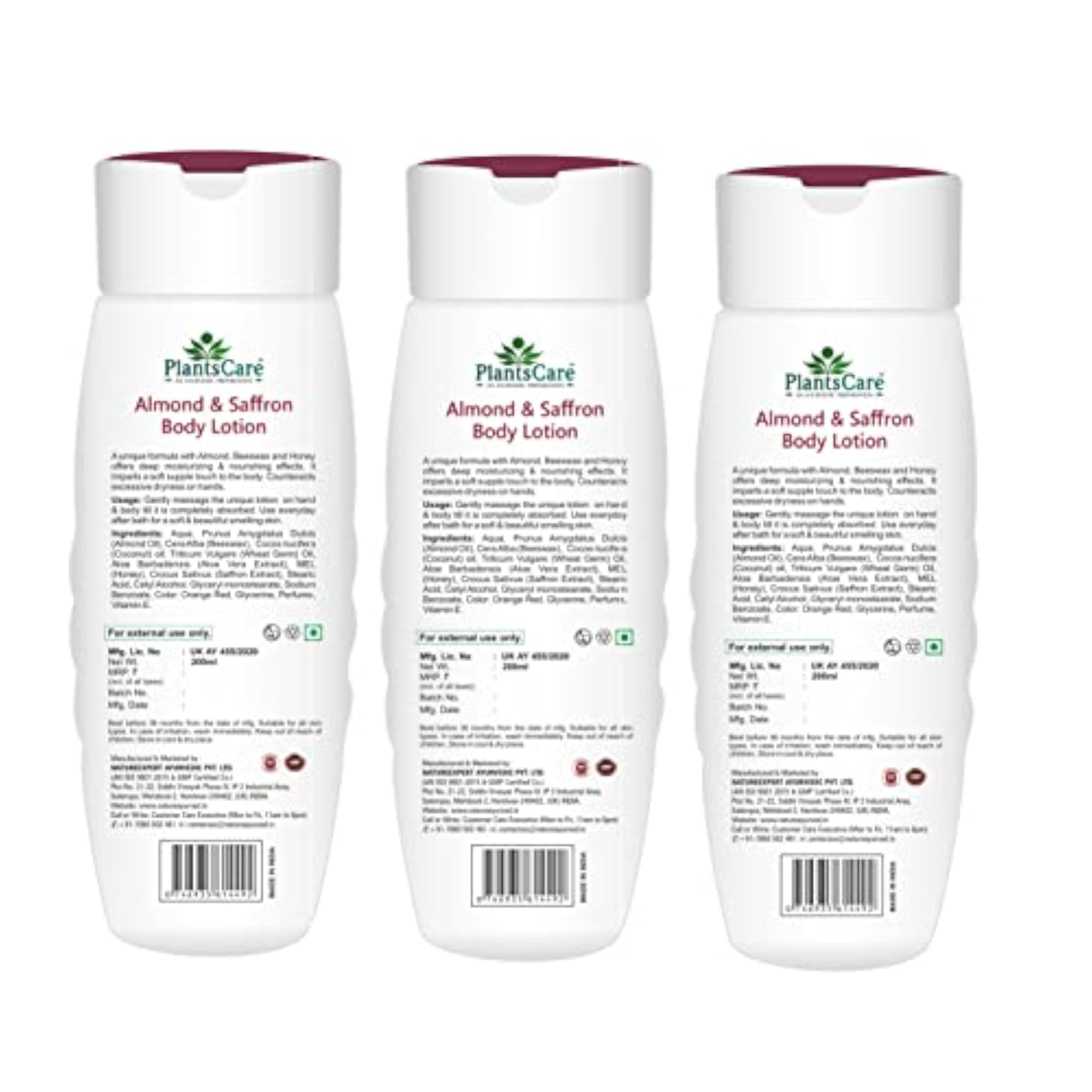 Plants Care Almond & Saffron Body Lotion, Pack of 3