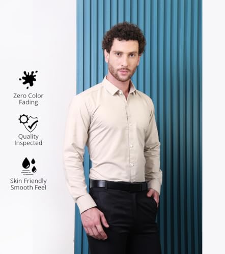 Image of CONTRARY Men's Pure Cotton Solid Stylish Casual & Formal Wear Shirt | Stylish Regular Fit Full Sleeve Comfortable Office Party Trendy Shirt - Multi Color