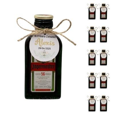 Mini Botellas de Alcohol Personalizadas - Botellitas de Licor para Detalles de Bautizos, Comuniones y Bodas - Regalos Originales para Invitados (Miniatura Jagermeister 40ml)