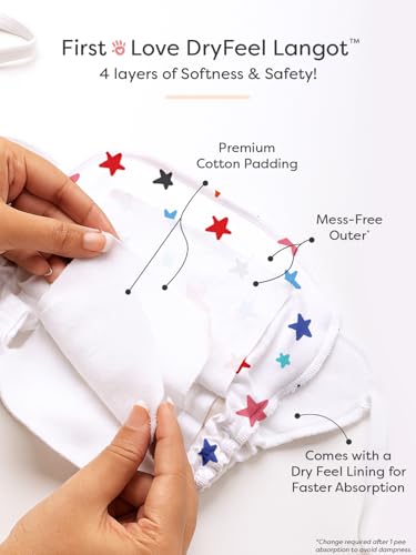 Image of SuperBottoms DryFeel Baby Langot 0-6 months l Organic Cotton Modern Baby Nappy l Mess-free Langot with Gentle Elastics l Super DryFeel Top Layer l Diaper-free Time Essential | 3 Pack